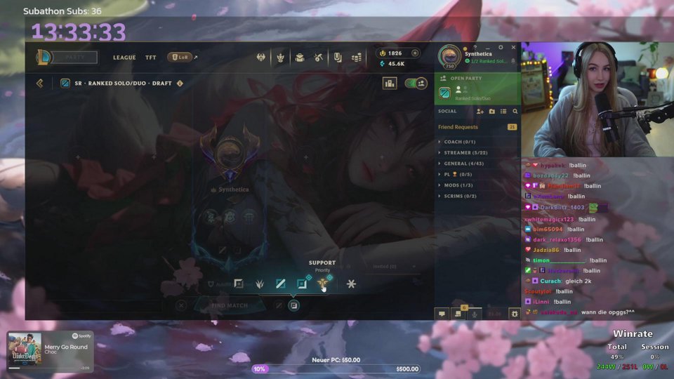 [🤍] PARTNER SUBATHON !! 16:00 League ᓚᘏᗢ |-> !dc !playlist !liebe !mad・画像